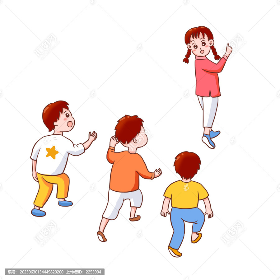手繪卡通小孩玩木頭人游戲