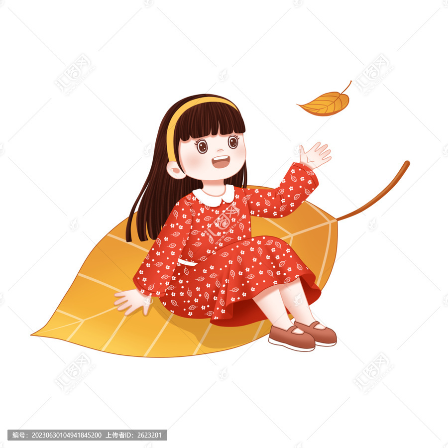 秋天落葉和小女孩