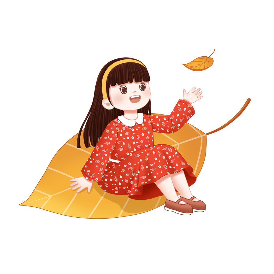 秋天落葉和小女孩