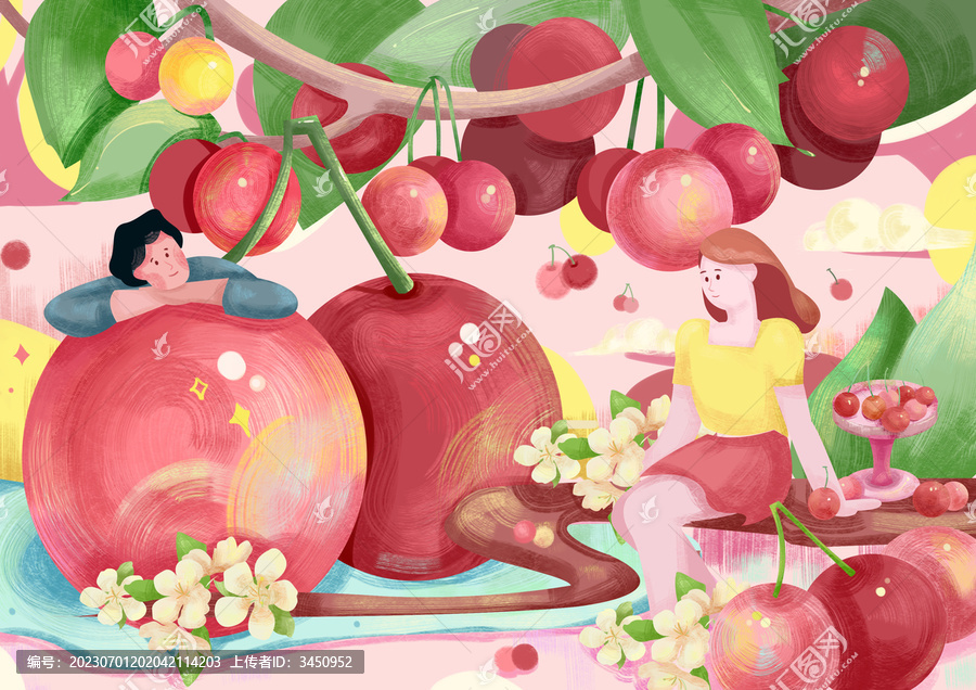 水果乐园主题插画樱桃