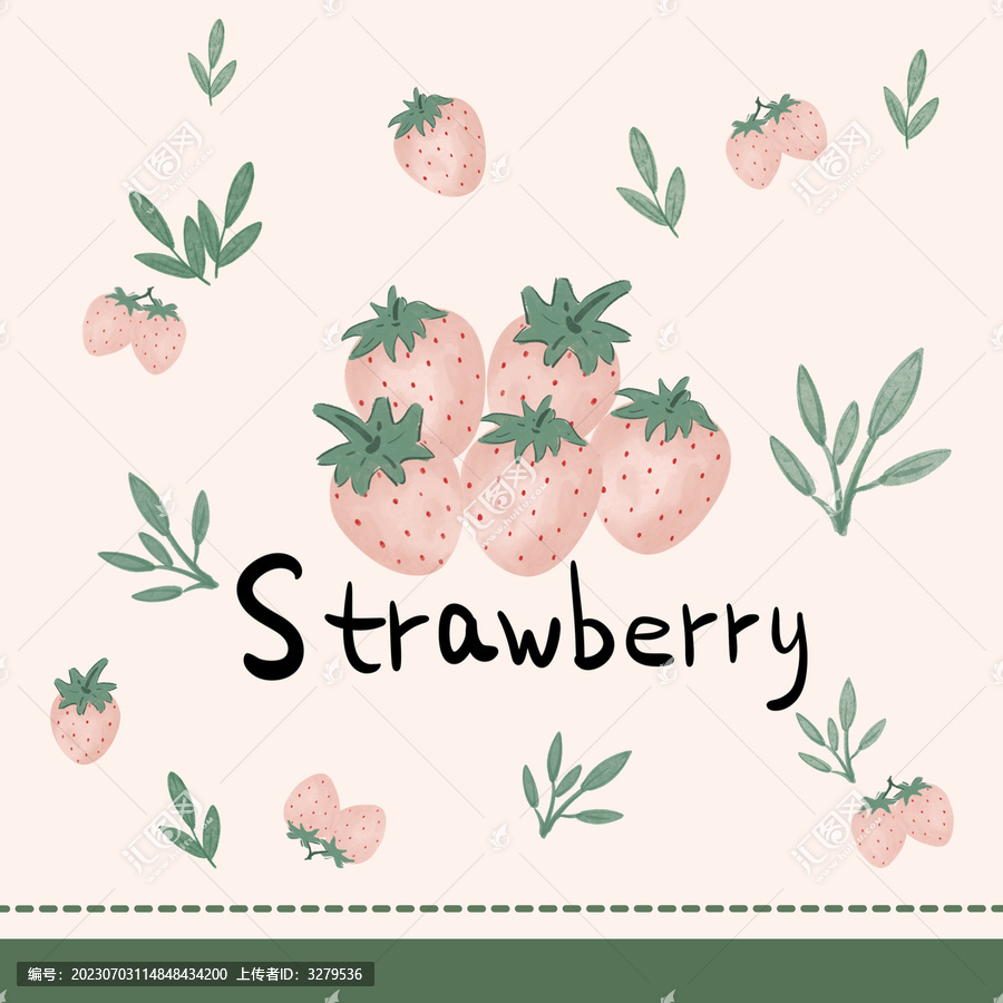 水彩手绘草莓封面印花图案