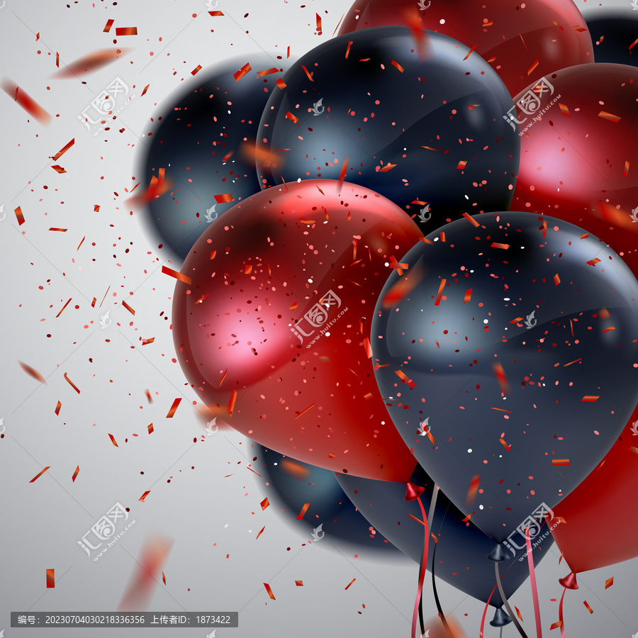 质感黑红气球彩屑装饰背景