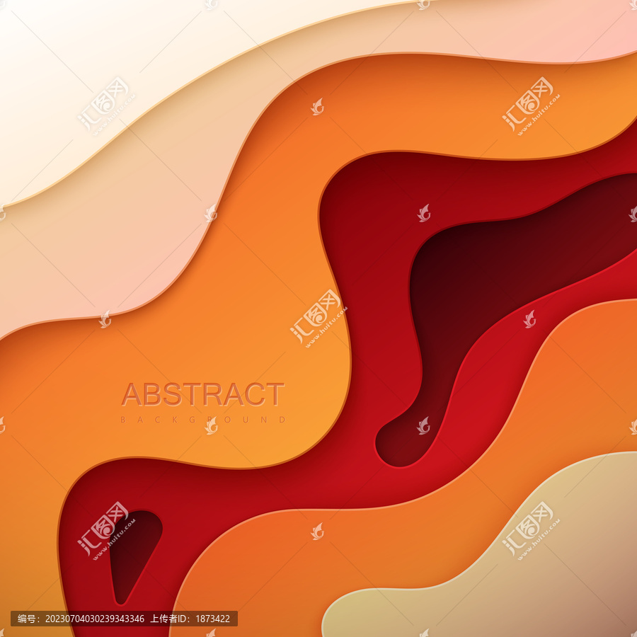抽象红色和橙色剪纸波浪背景,峡谷浮雕纸艺