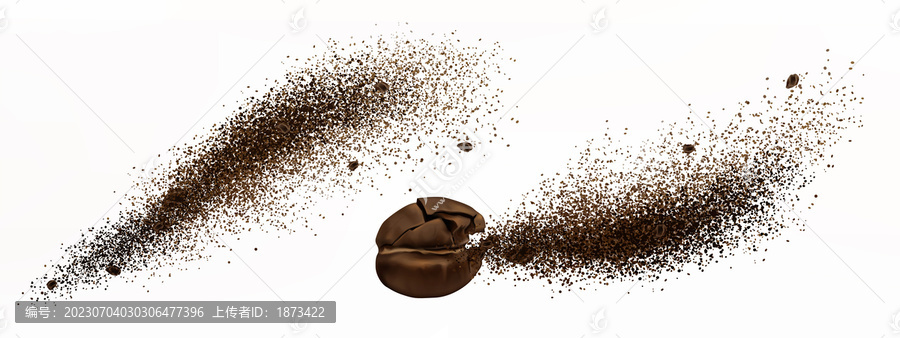三维咖啡豆与咖啡粉飘动素材