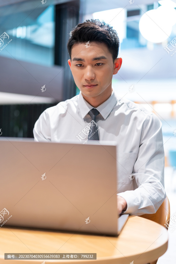 白领使用笔记本电脑认真专注地工作