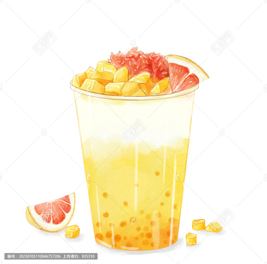 手繪楊枝甘露飲品插畫(huà)