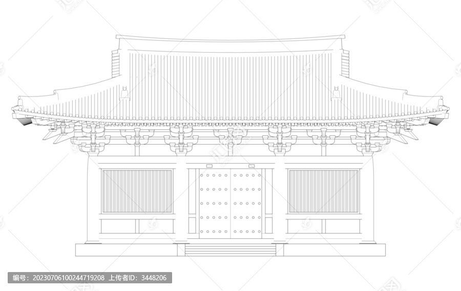 三間單檐歇山立面線框