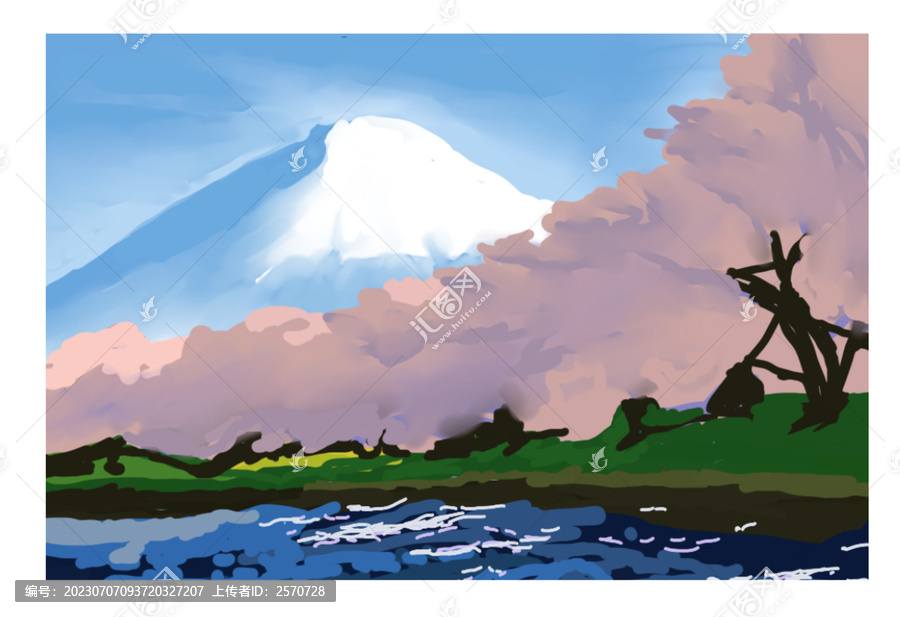 插画富士山