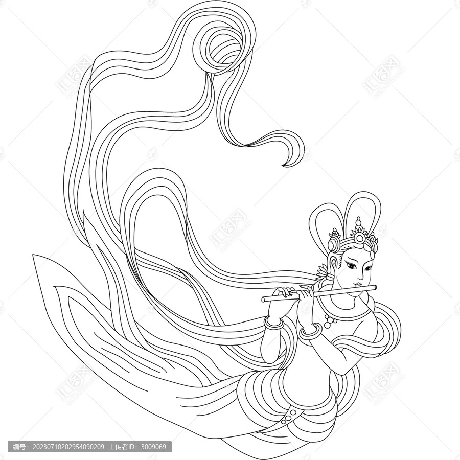 敦煌莫高窟壁畫飛天吹奏伎樂
