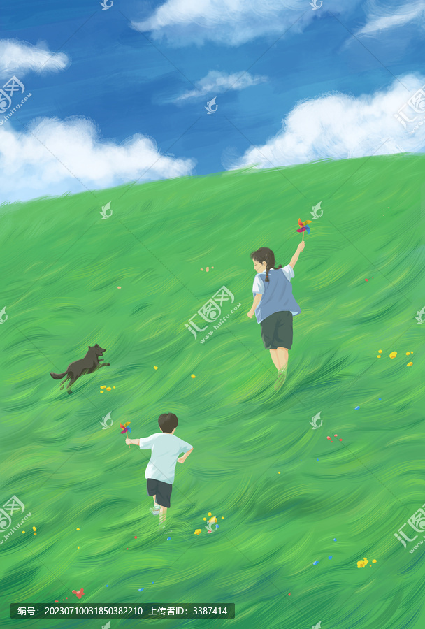 童年情侶唯美手繪插畫