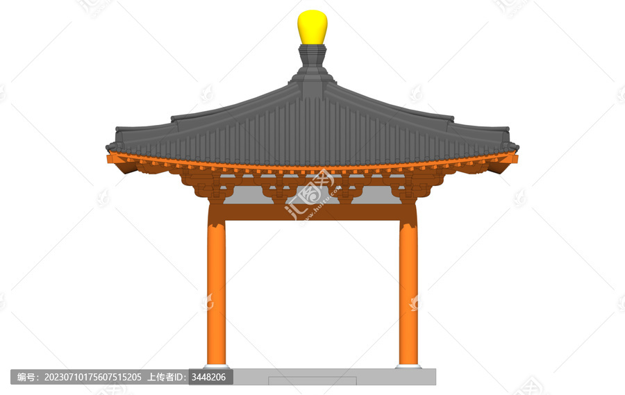 唐風(fēng)方亭正立面效果圖