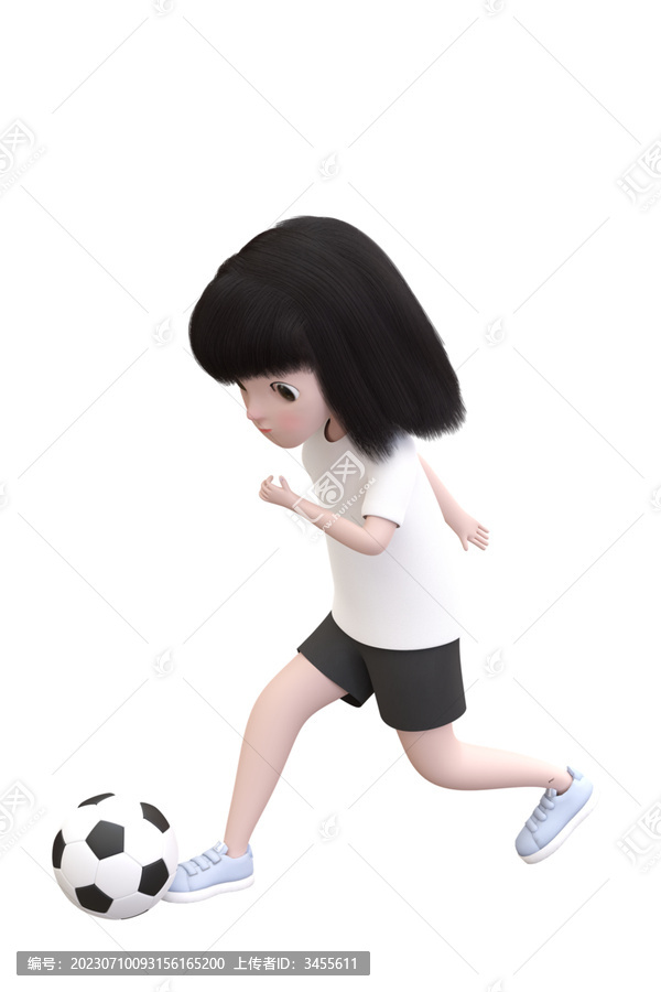 3D人物女孩踢足球素材PNG