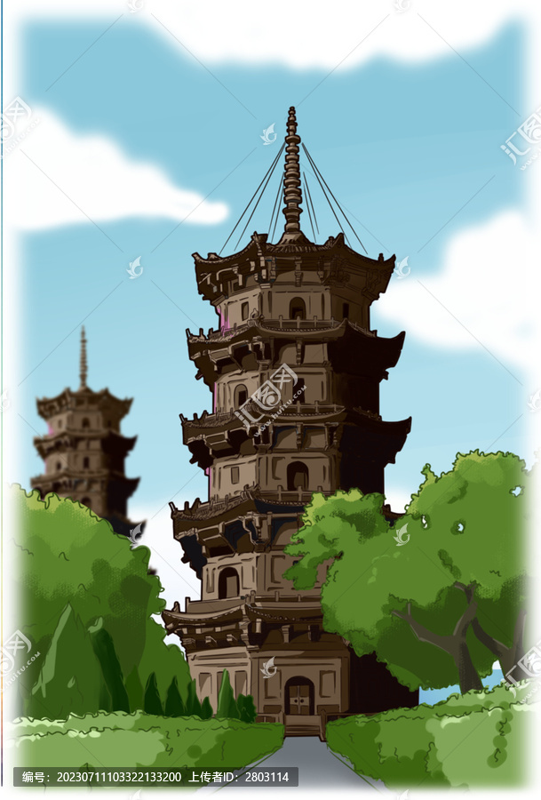 泉州東西塔插畫