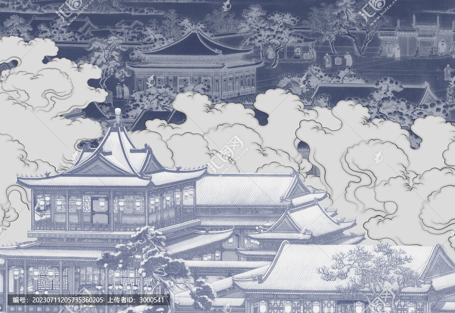 祥云中式建筑背景