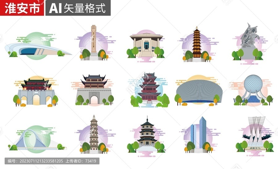 淮安城市地标建筑插画素材