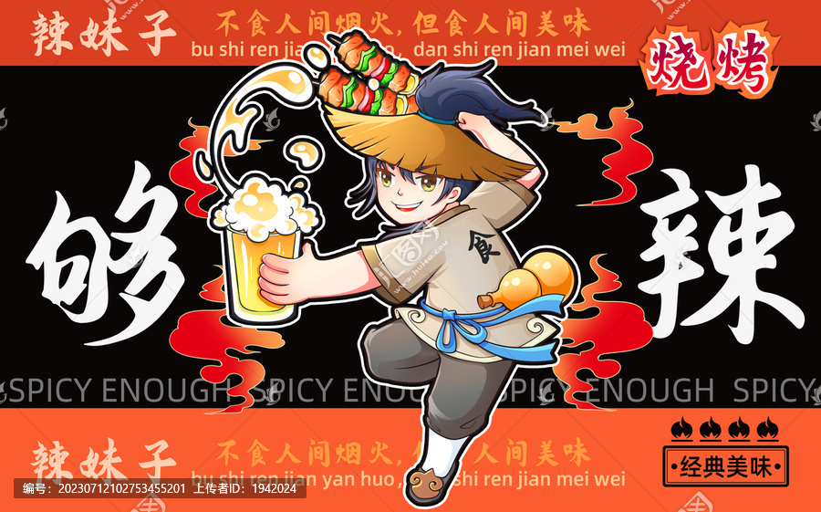 燒烤俠客烤串海報(bào)烤肉美食插畫