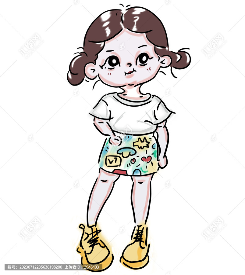 可愛卡通手繪小女孩