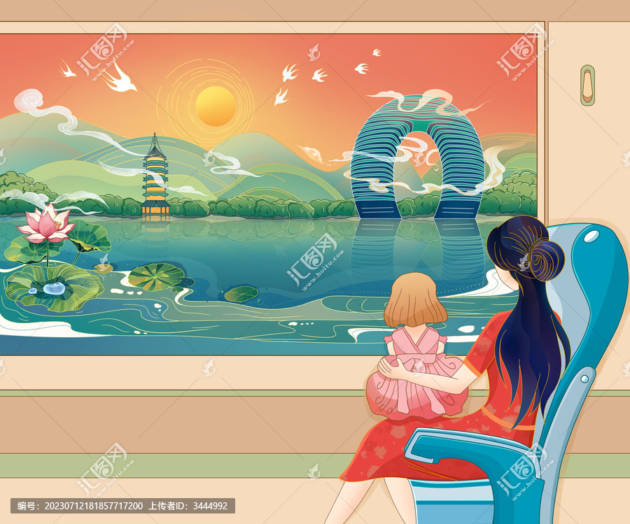 國風(fēng)湖州地鐵文創(chuàng)創(chuàng)意插畫手繪