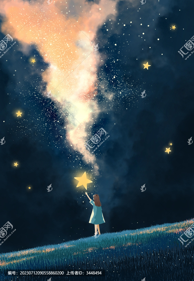 夜空下女孩點(diǎn)亮希望之星