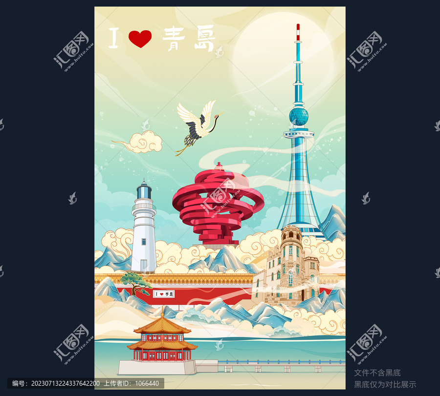 青島國(guó)潮城市地標(biāo)建筑插畫