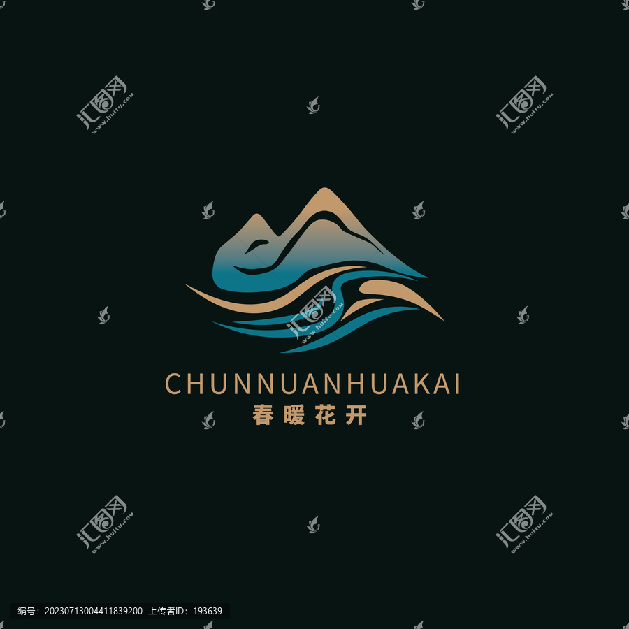 中國(guó)風(fēng)漸變青色山水logo