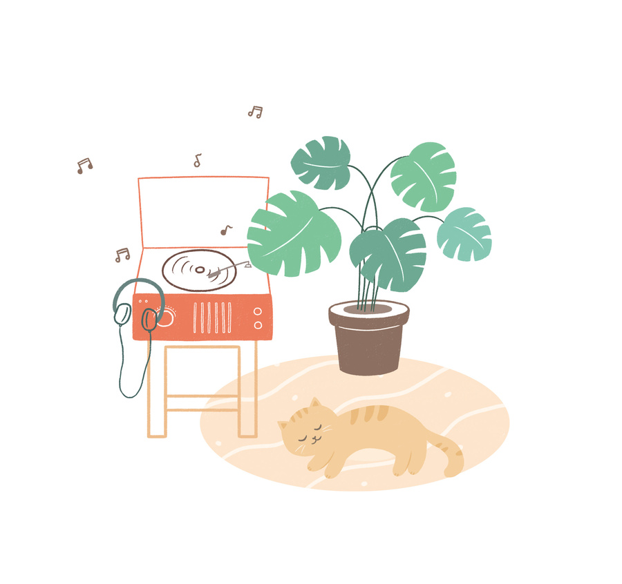 小貓治愈插畫