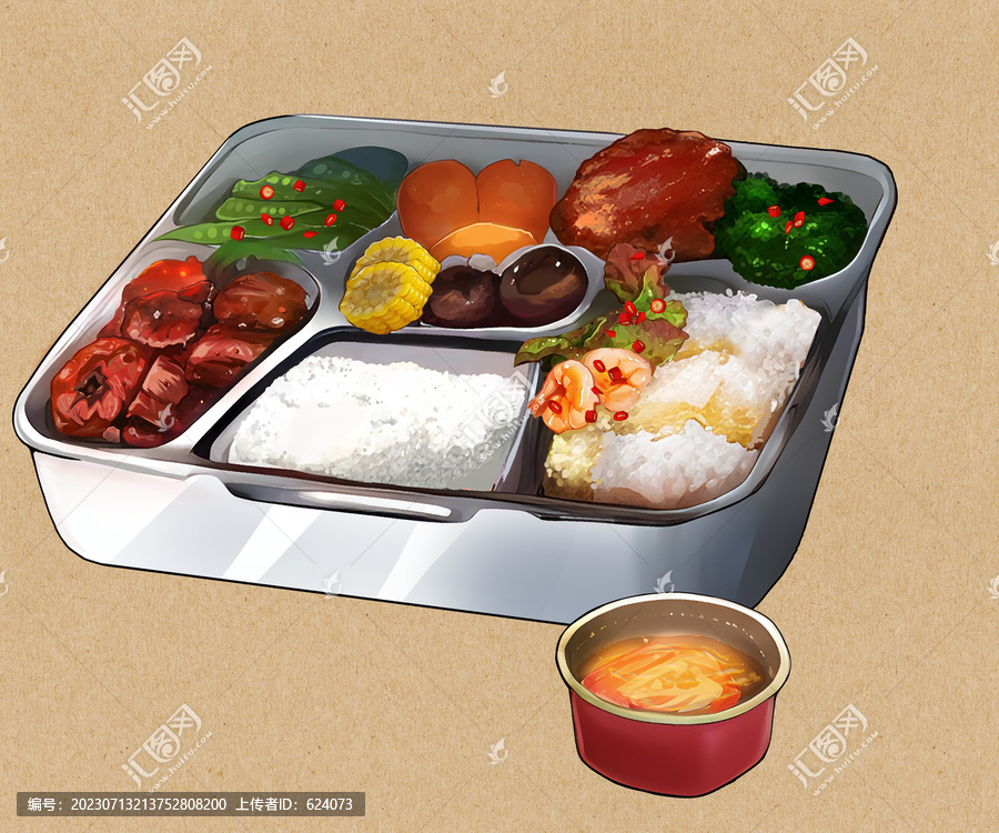 手繪盒飯自助餐美食素材PSD