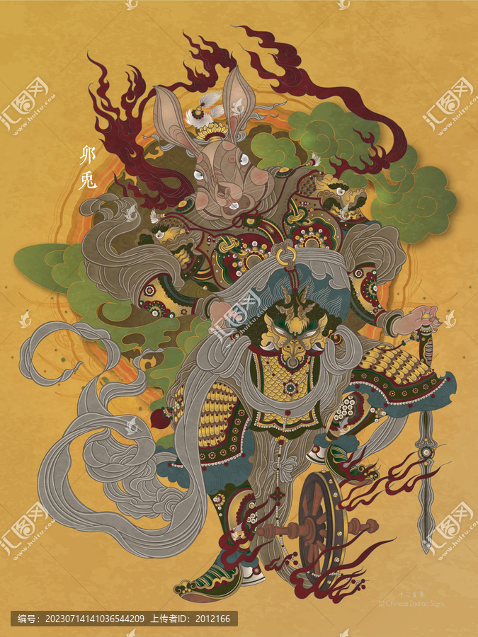 兔年十二生肖屬相年畫國(guó)潮插畫