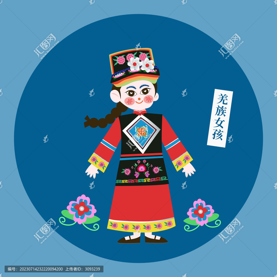剪紙風(fēng)羌族女孩