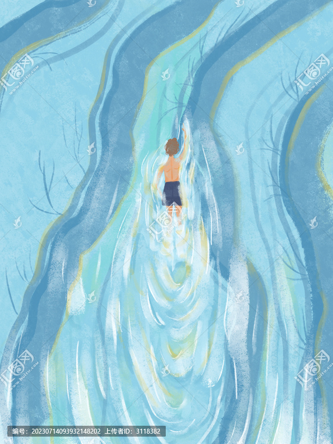 水彩夏天游泳
