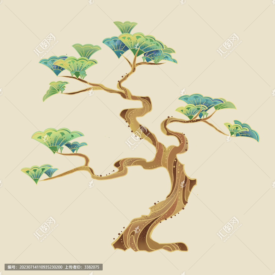 國風松樹插畫元素