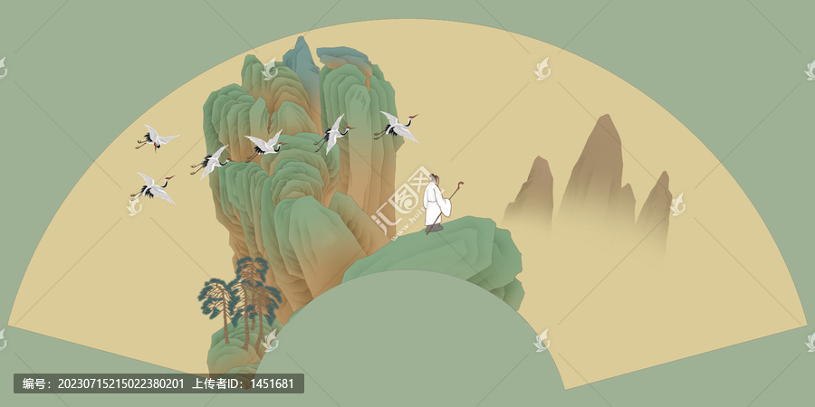 青綠山水扇面畫