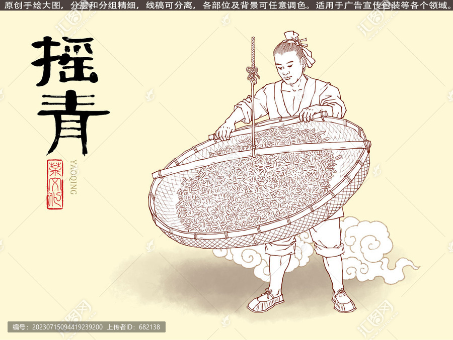 搖青工藝制茶線描圖