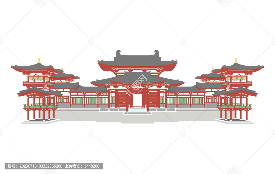 唐風(fēng)寺院立面插畫圖