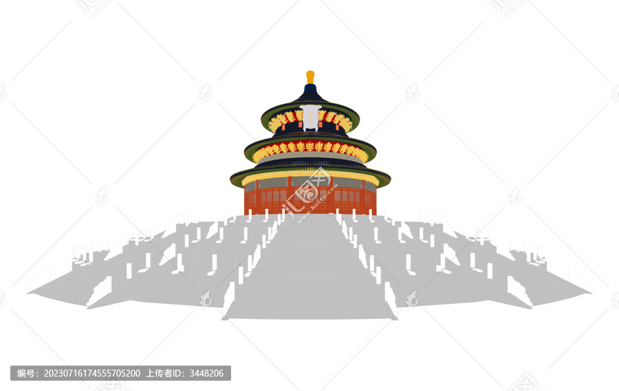 北京天壇立面插畫圖
