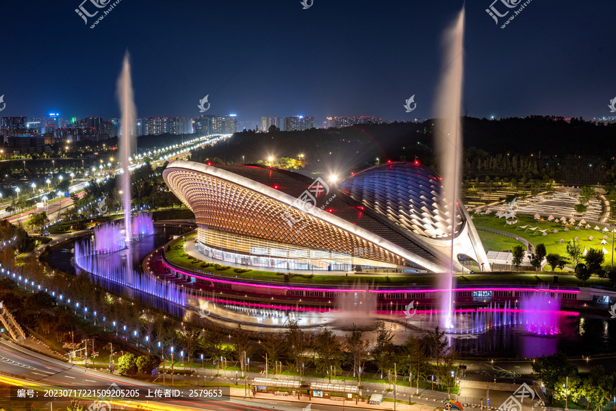 成都露天音乐公园夜景喷泉