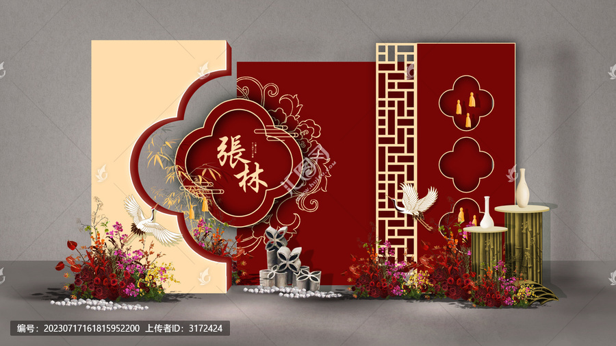 紅色中式迎賓區(qū)效果圖