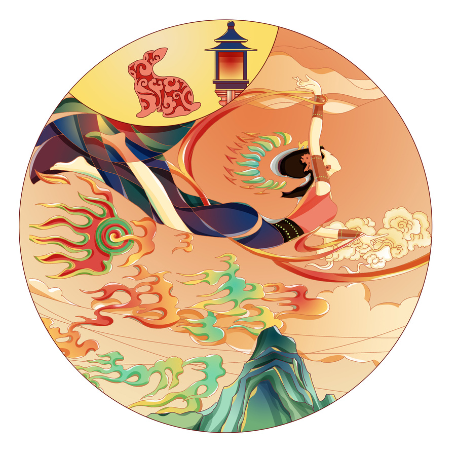 中秋古風嫦娥奔月人物形象