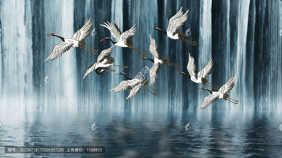 高清仙鶴瀑布背景