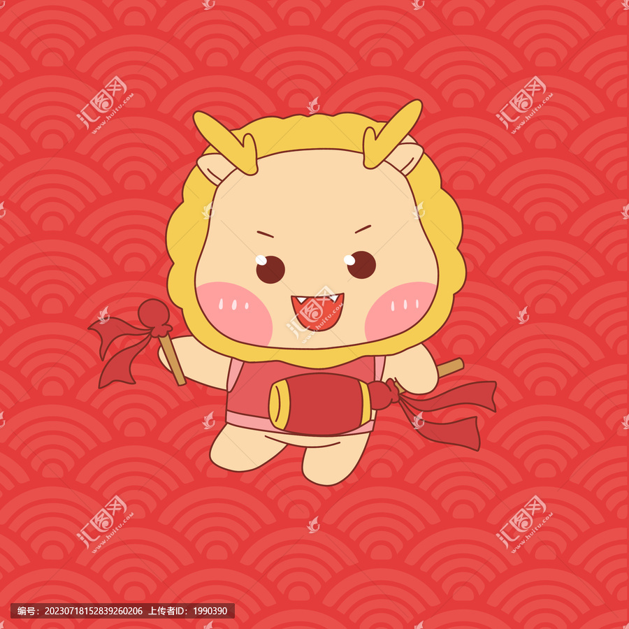 敲鑼打鼓龍年新春喜慶龍形象