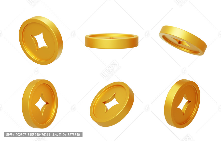 新年喜慶春節(jié)習(xí)俗金幣銅錢3D