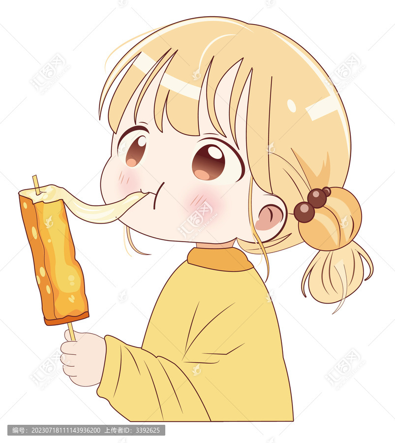 吃烤芝士的可愛女孩