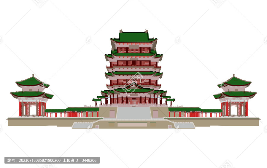 滕王閣立面插畫圖
