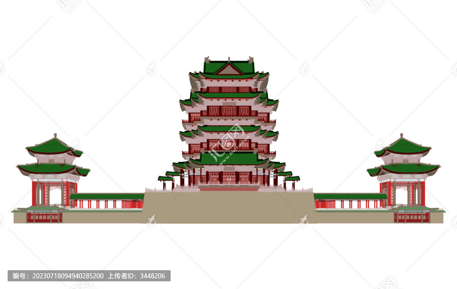 滕王閣沿江立面插畫圖