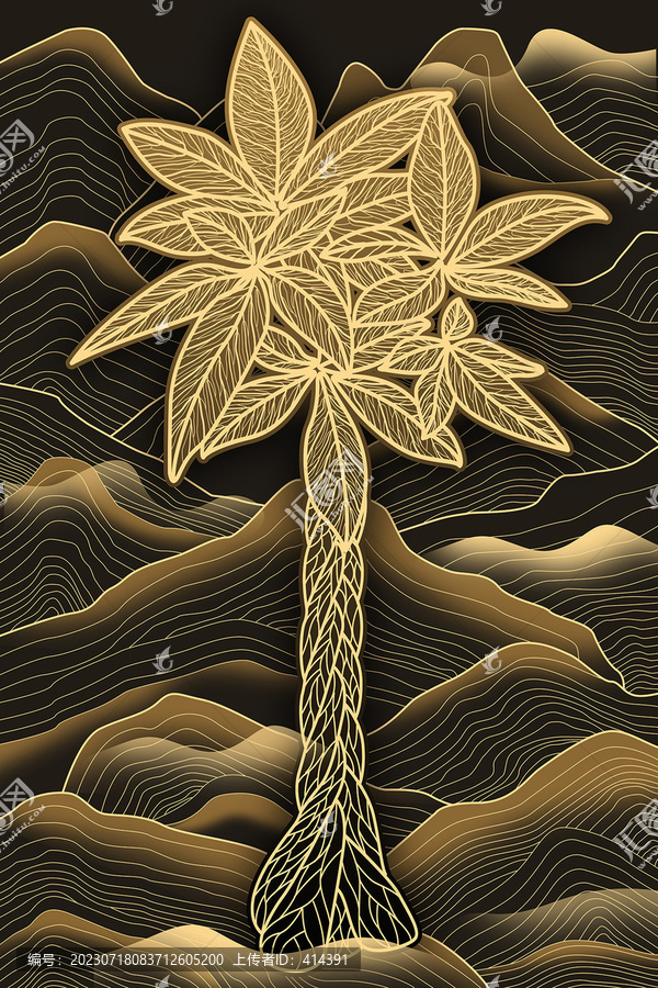 原創(chuàng)發(fā)財(cái)樹風(fēng)水玄關(guān)走廊裝飾畫
