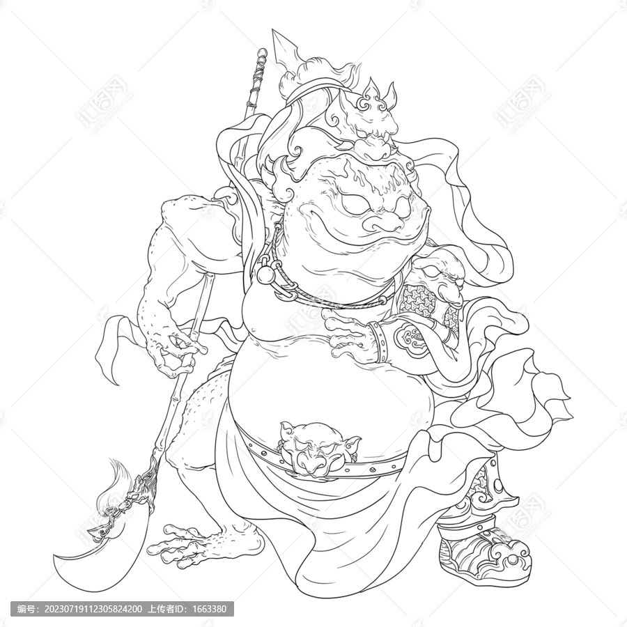 國潮手繪關云蟾