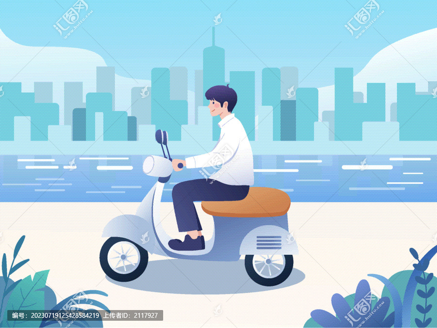 城市里男子騎著電頻車