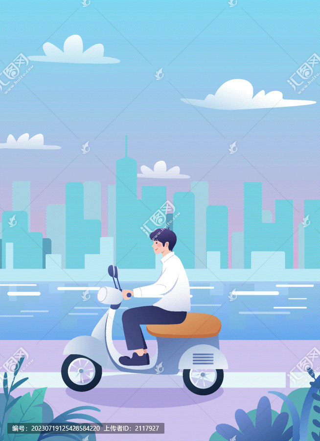 城市里男子騎著電瓶車