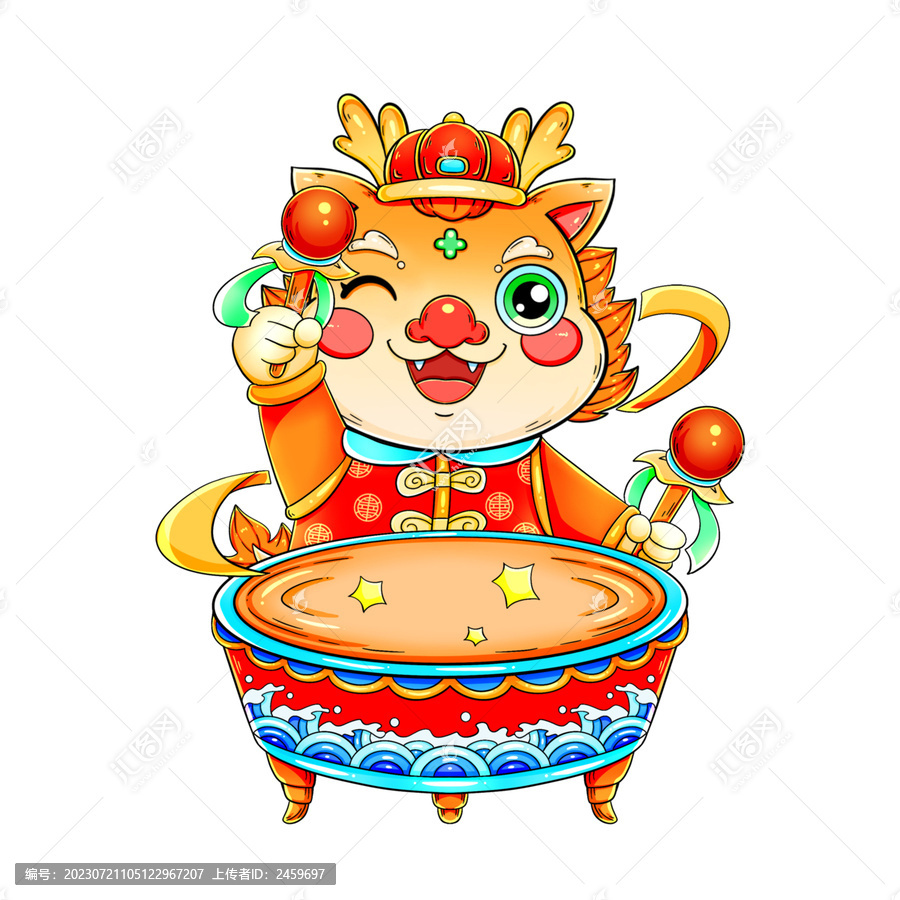 國潮可愛卡通打鼓的小龍