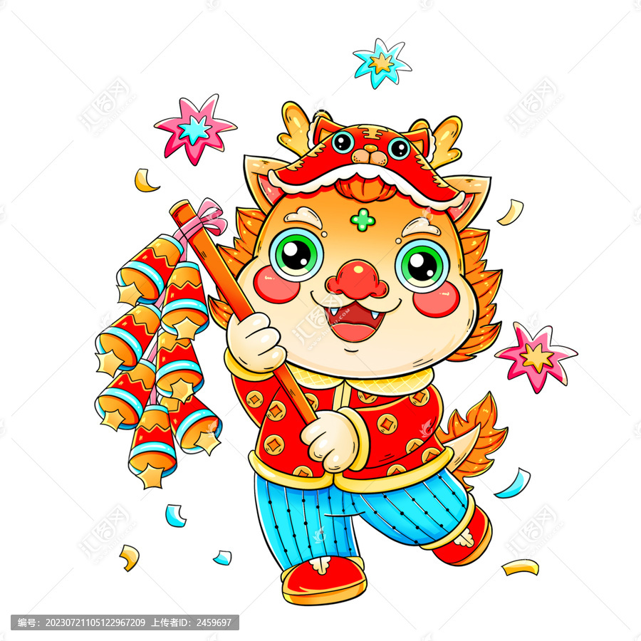 國潮可愛卡通放鞭炮的小龍